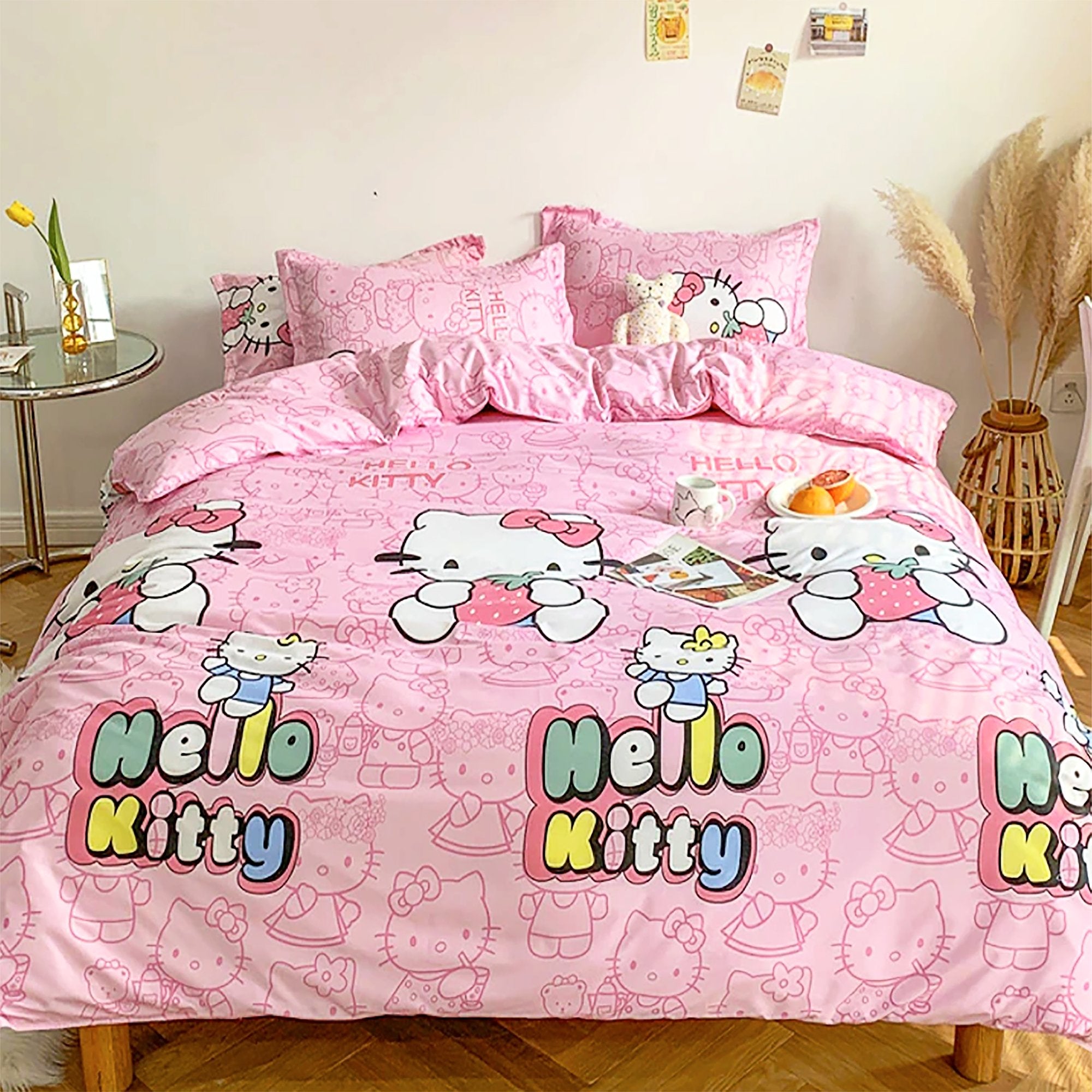Sanrio My Melody Kuromi Bed sheets Set Duvet cover Pillow case Pink kawaii  Cute