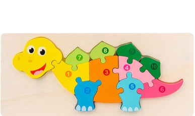 Children's Cartoon Number Animal Puzzle – Wooden 3D Fun