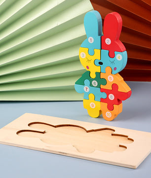 Children's Cartoon Number Animal Puzzle – Wooden 3D Fun