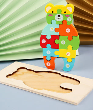 Children's Cartoon Number Animal Puzzle – Wooden 3D Fun