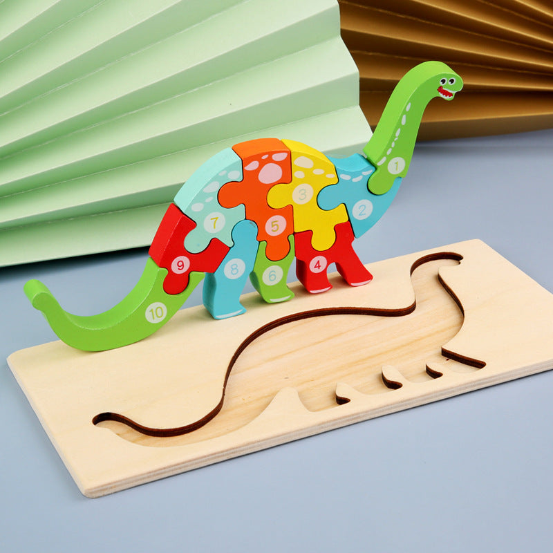 Children's Cartoon Number Animal Puzzle – Wooden 3D Fun