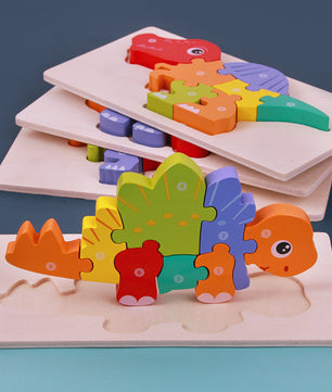 Wooden Montessori 3D Puzzle for Kids – Dinosaur Edition