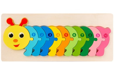 Children's Cartoon Number Animal Puzzle – Wooden 3D Fun