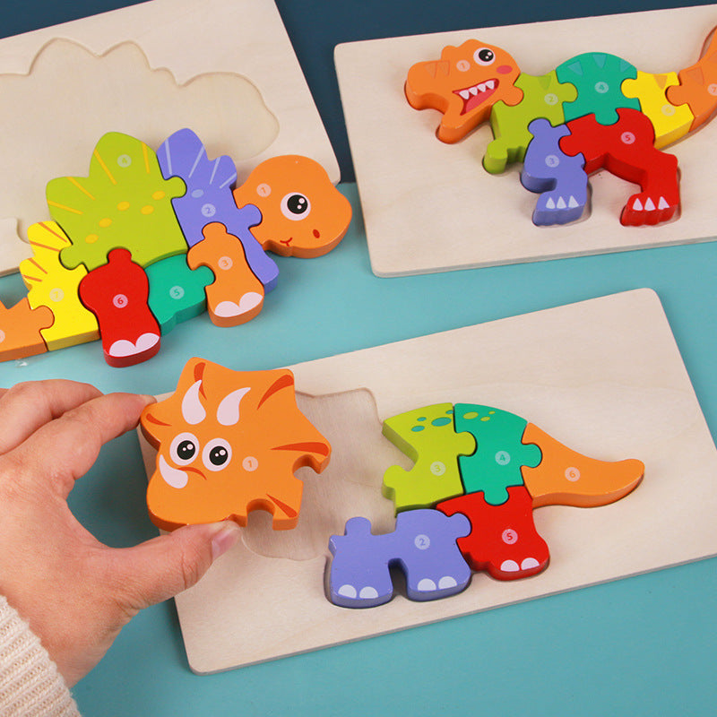 Wooden Montessori 3D Puzzle for Kids – Dinosaur Edition