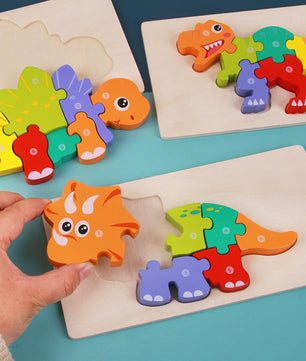 Wooden Montessori 3D Puzzle for Kids – Dinosaur Edition