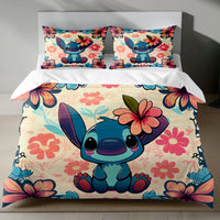 Stitch Bed Set - Lilo & Stitch Bedding Set/Quilt Set - Cute Vintage Stitch - Linen Duvet Cover and Pillowcase