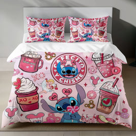 Stitch Bed Set - Lilo & Stitch Bedding Set/Quilt Set - Cafe Stitch - Linen Duvet Cover and Pillowcase