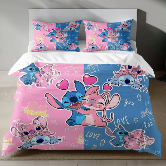 Stitch Bed Set - Lilo & Stitch Bedding Set/Quilt Set - Angel & Stitch In Love - Linen Duvet Cover and Pillowcase