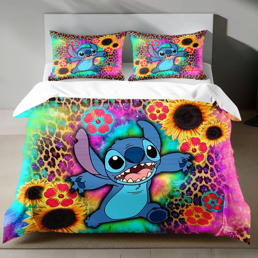 Stitch Bed Set - Lilo & Stitch Bedding Set/Quilt Set - Luxury Sunflower - Linen Duvet Cover and Pillowcase