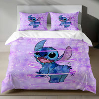 Stitch Bed Set - Lilo & Stitch Bedding Set/Quilt Set - Purple Main Color - Linen Duvet Cover and Pillowcase