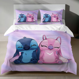 Stitch Bed Set - Lilo and Stitch Bedding Set/Quilt Set - Cute Angel and Stitch - Linen Duvet Cover and Pillowcase