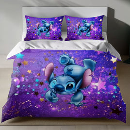 Stitch Bed Set - Lilo and Stitch Bedding Set/Quilt Set - Luxurious Purple and Stitch - Linen Duvet Cover and Pillowcase