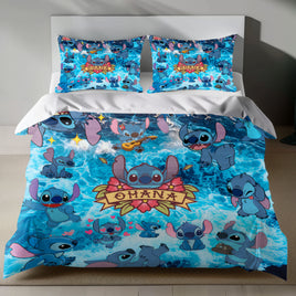 Stitch Bed Set - Lilo and Stitch Bedding Set/Quilt Set - Stitch on Cool Sea Water - Linen Duvet Cover and Pillowcase