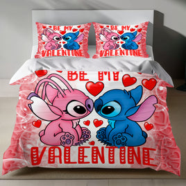 Stitch Bed Set - Lilo and Stitch Bedding Set/Quilt Set - Angel and Stitch Love Valentine - Linen Duvet Cover and Pillowcase