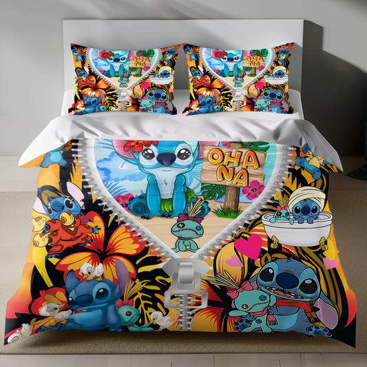 Stitch Bed Set - Lilo and Stitch Bedding Set/Quilt Set - Unique Pattern - Linen Duvet Cover and Pillowcase