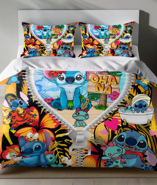 Stitch Bed Set - Lilo and Stitch Bedding Set/Quilt Set - Unique Pattern - Linen Duvet Cover and Pillowcase