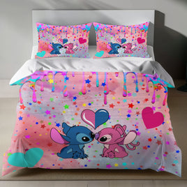 Stitch Bed Set - Lilo and Stitch Bedding Set/Quilt Set - Angel and Stitch Cute Adorable - Linen Duvet Cover and Pillowcase