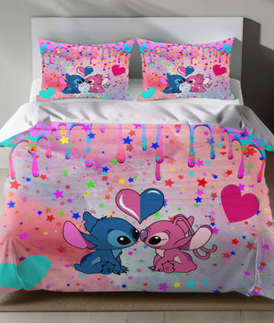 Stitch Bed Set - Lilo and Stitch Bedding Set/Quilt Set - Angel and Stitch Cute Adorable - Linen Duvet Cover and Pillowcase