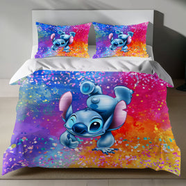 Stitch Bed Set - Lilo and Stitch Bedding Set/Quilt Set - Colorful Cute Stitch - Linen Duvet Cover and Pillowcase