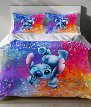 Stitch Bed Set - Lilo and Stitch Bedding Set/Quilt Set - Colorful Cute Stitch - Linen Duvet Cover and Pillowcase