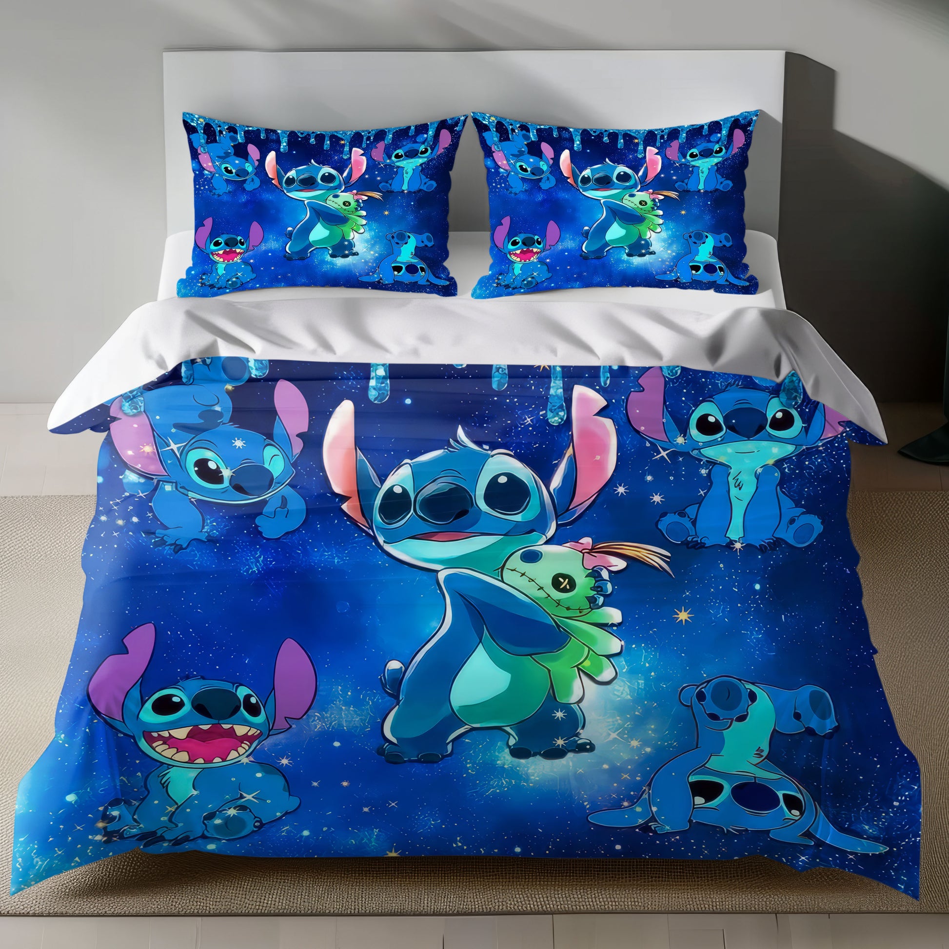 Stitch Bed Set - Lilo and Stitch Bedding Set/Quilt Set - Blue Stitch - Linen Duvet Cover and Pillowcase