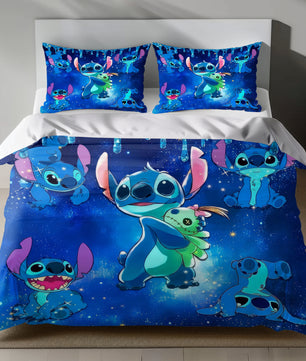 Stitch Bed Set - Lilo and Stitch Bedding Set/Quilt Set - Blue Stitch - Linen Duvet Cover and Pillowcase