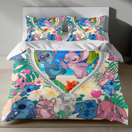 Stitch Bed Set - Lilo and Stitch Bedding Set/Quilt Set - Lovely Angel and Stitch - Linen Duvet Cover and Pillowcase