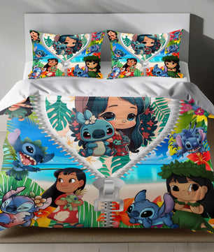 Stitch Bed Set - Lilo and Stitch Bedding Set/Quilt Set - Lovely Cute Stitch - Linen Duvet Cover and Pillowcase