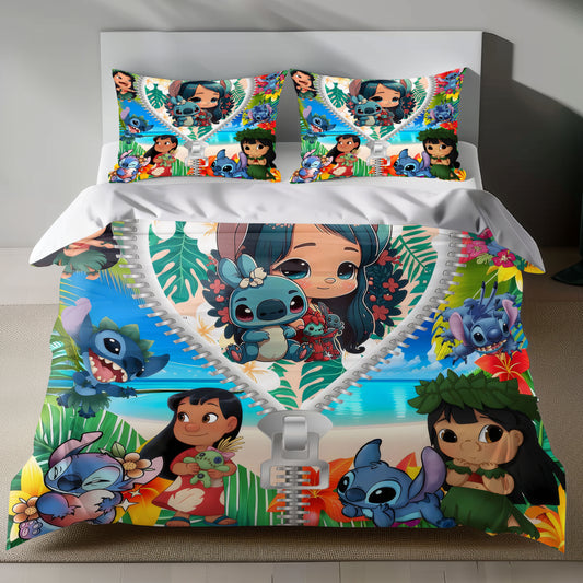 Stitch Bed Set - Lilo and Stitch Bedding Set/Quilt Set - Lovely Cute Stitch - Linen Duvet Cover and Pillowcase