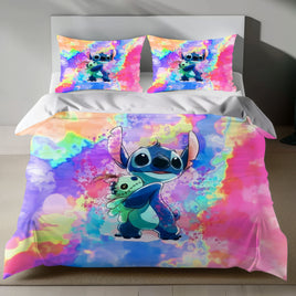 Stitch Bed Set - Lilo and Stitch Bedding Set/Quilt Set - Colorful Lovely Cute Stitch - Linen Duvet Cover and Pillowcase