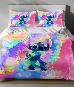 Stitch Bed Set - Lilo and Stitch Bedding Set/Quilt Set - Colorful Lovely Cute Stitch - Linen Duvet Cover and Pillowcase