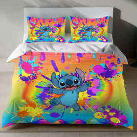 Stitch Bed Set - Lilo and Stitch Bedding Set/Quilt Set - Colorful Cute Stitch - Linen Duvet Cover and Pillowcase