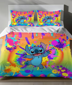 Stitch Bed Set - Lilo and Stitch Bedding Set/Quilt Set - Colorful Cute Stitch - Linen Duvet Cover and Pillowcase