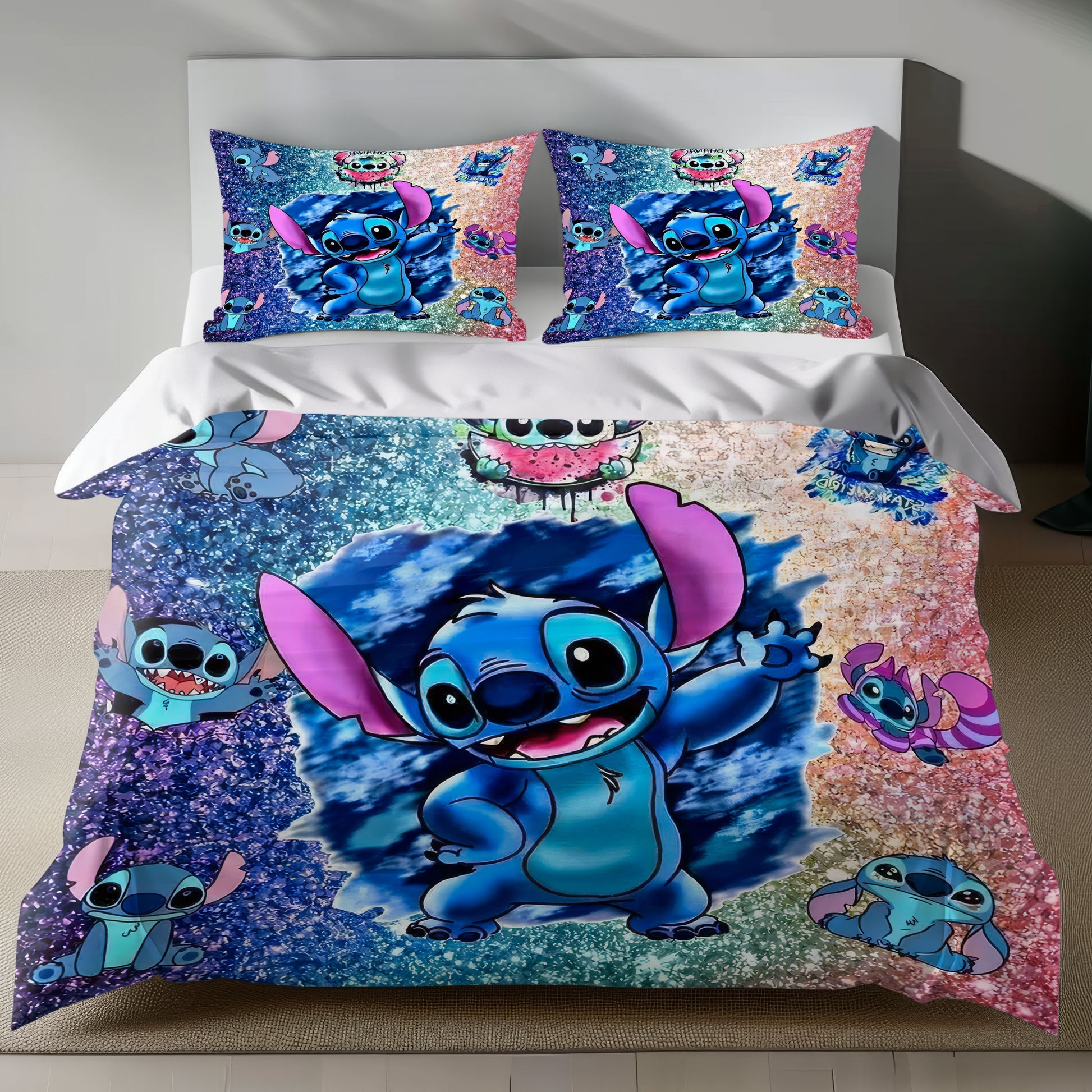 Stitch Bed Set - Lilo and Stitch Bedding Set/Quilt Set - Cute Stitch - Linen Duvet Cover and Pillowcase