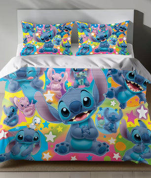 Stitch Bed Set - Lilo and Stitch Bedding Set/Quilt Set - Cute Angel and Stitch - Linen Duvet Cover and Pillowcase