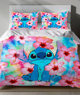 Stitch Bed Set - Lilo and Stitch Bedding Set/Quilt Set - Cute Stitch - Linen Duvet Cover and Pillowcase