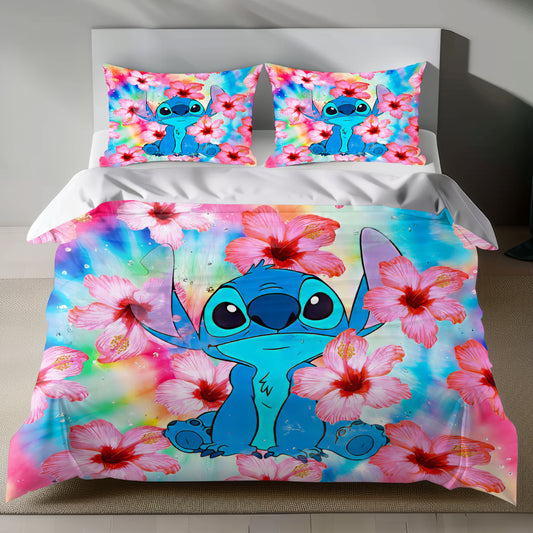 Stitch Bed Set - Lilo and Stitch Bedding Set/Quilt Set - Cute Stitch - Linen Duvet Cover and Pillowcase