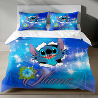 Stitch Bed Set - Lilo & Stitch Bedding Set/Quilt Set - Cute Blue Stitch - Linen Duvet Cover and Pillowcase