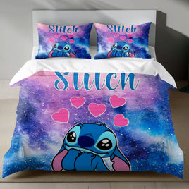 Stitch Bed Set - Lilo & Stitch Bedding Set/Quilt Set - Cute Love Stitch - Linen Duvet Cover and Pillowcase