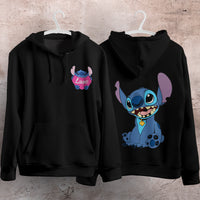 Stitch Hoodie Streetwear Fashion Black Hooded Pullover Personality Sweatshirt