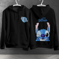 Stitch Hoodie Streetwear Fashion Black Hooded Pullover Personality Sweatshirt