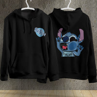 Stitch Hoodie Streetwear Fashion Black Hooded Pullover Personality Sweatshirt