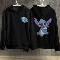 Stitch Hoodie Streetwear Fashion Black Hooded Pullover Personality Sweatshirt