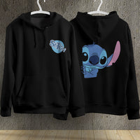 Stitch Hoodie Streetwear Fashion Black Hooded Pullover Personality Sweatshirt