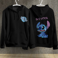 Stitch Hoodie Streetwear Fashion Black Hooded Pullover Personality Sweatshirt