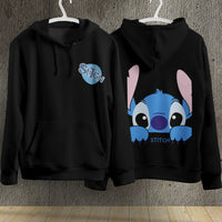 Stitch Hoodie Streetwear Fashion Black Hooded Pullover Personality Sweatshirt