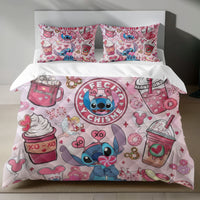 Stitch Bed Set - Lilo & Stitch Bedding Set/Quilt Set - Cafe Stitch - Linen Duvet Cover and Pillowcase