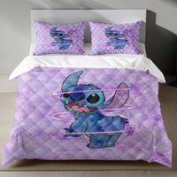 Stitch Bed Set - Lilo & Stitch Bedding Set/Quilt Set - Purple Main Color - Linen Duvet Cover and Pillowcase