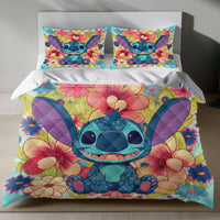 Stitch Bed Set - Lilo and Stitch Bedding Set/Quilt Set - Classic Flowers Cute Stitch - Linen Duvet Cover and Pillowcase