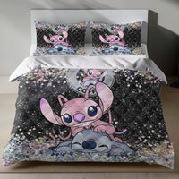 Stitch Bed Set - Lilo and Stitch Bedding Set/Quilt Set - Luxury Cute Angel and Stitch - Linen Duvet Cover and Pillowcase